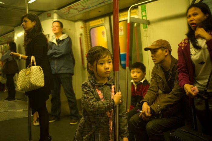 Inside metro in Hong Kong