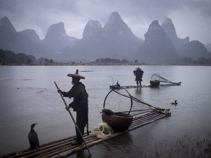 China -  Rio Li - Guilin - Guangxi Province - Pescador y cormoranes